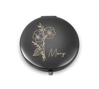 Presentimental Specchi Cosmetici Personalizzato Specchietto da Borsetta con Nome e Fiori di Compleanno Specchietti Compatti per Donne Ragazze Specchio Ingranditore Regali Personalizzati (Nero)
