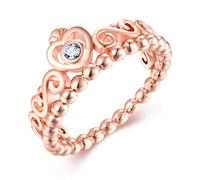 Presentski Anello a corona in oro rosa, anello a forma di cuore in argento sterling 925 con CZ per il compleanno