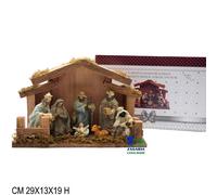 PRESEPE CAPANNA IN LEGNO MUSCHIATA CON 8 SOGGETTI DELLA NATIVITA' NATALIZA CM19