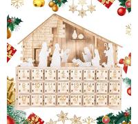 Presepe Casa Scatola Avvento,Decorazione Natalizia In Legno | Calendario Conto alla Rovescia con Illuminazione LED e Cassetto,Per Bambini Adulti Casa Scrivania Festa Cristiana
