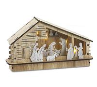 Presepe completo con casetta e luce in legno alt. cm.17,5 - lung. cm.30