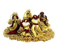 Presepe completo sacra famiglia Natalizia in Stoffa Natività Decorazione Raffinata con Giuseppe Maria Gesù Bambino e 3 Re Magi vestiti in tessuto su giaciglio di paglia