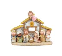 Presepe da collezione per le vacanze, con piccole figure in resina con illuminazione a LED per la scena della tavola di celebrazione di Natale
