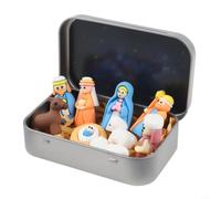 Presepe da Scrivania Compatto 9.5x6cm Festivo | Design sacro compatto, per scatola di latta robusta, 9.5x6cm, per ideale per spazi , tradizione natalizia