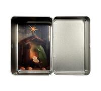 Presepe, facile da trasportare, materiale legno/marino, statuette presepe scatola di latta, ornamento della sacra famiglia di Natale, scultura da collezione, per posto di lavoro