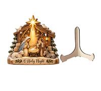 Presepe in legno con supporto | Presepe della Santa Famiglia per camera da letto, studio, ufficio, scrivania, libreria, vetrina, nascita del salvatore