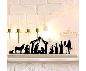 Presepe In Metallo Con Base In Legno Per Mensola Del Camino,