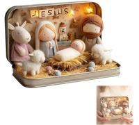 Presepe in miniatura, portatile, tascabile, decorazione per presepe in una scatola di latta, porta la storia del Natale con pecore della Sacra Famiglia e Gesù, decorazione artigianale regalo per gli