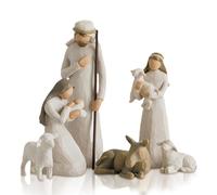 Presepe in resina con 6 personaggi e stalla, statuetta di Gesù, presepe in resina, piccole persone, set di presepe Born Scene Willow-Tree figurine