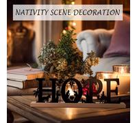 Presepe Metallo Natività Set Tavolo Ornamento Silhouette Su Base Legno