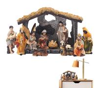 Presepe natalizio in legno con stalla, statuetta in resina con scena della nascita di Gesù, statuette ornamentali, statuette religiose della Sacra Famiglia per la decorazione del presepe natalizio