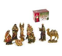 Presepe Natività Elegante con 10 soggetti Fino a 12 cm Personaggi Statue in PoliResina Natività Grande Giuseppe Maria Gesù Bambino, Re Magi, Bue e Asinello, Angelo, Pastore con Pecora