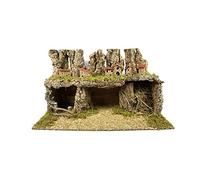 Presepe Scenario Completo in Sughero e Legno con Grotta e 2 mangiatoie Ambientazione 2 Livelli con Casette e casolari, 77x37 x h. 44 cm Vuoto Artigianale Napoletano Dimensione Grande