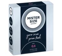 MISTER SIZE - Pure Feel Profilattici Lubrificanti (Extra Sottili, Extra Lubrificati) / Taglia Individuale 64 mm a un Pacco da 3 - Preservativi Sottili 100% Lattice Naturale
