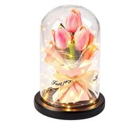 Preserved Flower Bouquet - Glass Dome LED Light, Romantic Dried Decor