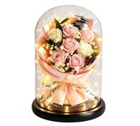 Preserved Flower Bouquet - Glass Dome LED Light, Romantic Dried Decor