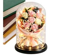 Preserved Flower Bouquet in Glass - with LED Light Dried Bouquet for Women