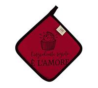 Presina cucina con Frasi Divertenti LINEA CUCINAZZA cm. 20x20 Realizzato con tessuto 100% riciclato Ecosostenibile certificato future (Made in Italy) (ST_D_ROSSO)