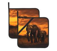 Presine da 2 pezzi con tasca, sottopentola resistente al calore per piani di lavoro, presine da forno con motivo tramonto, presine da forno a forma di elefante per genitori e bambini, per la cucina,