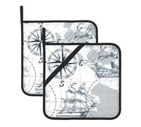 Presine da cucina con mappa di barche a vela nautiche, set di 2, resistenti al calore, stampate, per cucinare, cuocere al forno e grigliare in modo sicuro ed elegante, regali per le donne