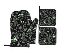 Presine Da Cucina Cryptid Pattern Green Lines Interstellar Peace Oven Gloves Extra Spessi Guanti Da Forno Morbida Con Presina Per Microonde Bbq Barbecue Set Of 4