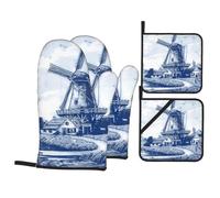 Presine Da Cucina Nederland Cute Vintage Dutch Windmill Delft Blue Guanti Da Forno E Presine Extra Spessi Oven Gloves Antiscivolo Guanti Da Forno Per Bbq Barbecue Arrostire Set Of 4