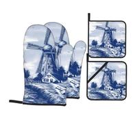 Presine Da Cucina Nederland Cute Vintage Dutch Windmill Delft Blue Presina E Guantone Antiscivolo Con Presina Resistenti Al Calore Oven Gloves Per Cucina Arrostire Microonde Set Of 4