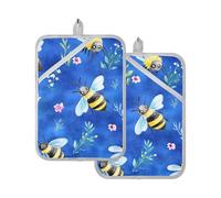 Presine da cucina resistenti al calore con api dei cartoni animati blu reale presina con tasche cuscinetti caldi per cottura forno Pad confezione da 2