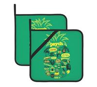 Presine da cucina resistenti al calore con citazione "Psych Pineapple", set di 2, per cucinare in modo sicuro ed elegante, come regalo per le donne.