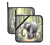Presine da cucina resistenti al calore con motivo a elefante che cammina, set di 2, per cucinare in modo sicuro ed elegante, come regalo per le donne.