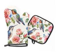 Presine Da Cucina Spring Roses Hummingbirds Con Presina Extra Spessi Presina E Guantone Resistenti Al Calore Guanti Da Forno E Presine Set Of 2 Per Cucina Microonde Arrostire