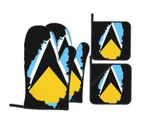 Presine Da Cucina St Lucia Flag Map Con Presina Resistenti Al Calore Presina E Guantone Antiscivolo Guanti Da Forno Per Microonde Barbecue Bbq Set Of 4