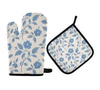 Presine e guanti da forno a forma di fiore blu polveroso alla moda, guanti da forno isolati termicamente, 2 pezzi, per cuocere la cucina