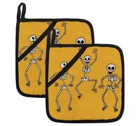 Presine quadrate per cucina 2 pezzi teschio umano giallo, presine resistenti al calore cuscinetti caldi cottura barbecue microonde lavabili barbecue barbecue grigliate