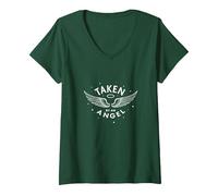 Preso da Un Angelo: Celestial Wings, Amo la mia Ragazza Maglietta con Collo a V, Donna, Verde Foresta, M