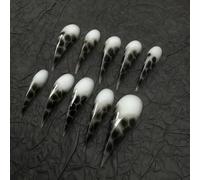 Press Claw on Nails Long Stiletto Black White Crack Gothic Style Halloween Witch Vampire Press on Nails Reusable Thick Acrylic Cat Dragon Eagle Claw False Nail Glossy Glue on Nail (XS)