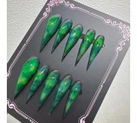Press Claw on Nails Long Stiletto Green Rendering Gothic Style Halloween Witch Vampire Press on Nails Reusable Thick Acrylic Cat Dragon Eagle Claw False Nail Glossy Glue on Nail (S)