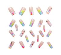 Press Nails - Fake Nails | Acrylic Nails | Square Press Nails | Cute Medium Fake Nail With Jelly Glue | Stick Nails Full Cover | 24 Pieces Colorful Gradient False Nails Set For Women Girls
