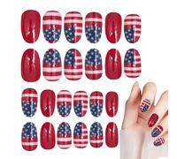 Press-On Fake Nails, 24 x Short Nails 4th of July, Comfort Fit Manicure Accessories, Durable Reusable Fingernails for Women Dating Gathering Theatrical Performances, 12 x 7 x 1,2 cm