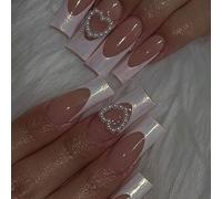 Press On Nails Auroras French Tip Nails Piazza Unghie Punte Unghie finte Unghie finte Con Disegni Coperture Piene Unghie