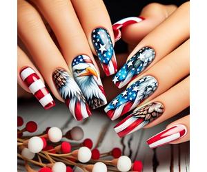 Press On Nails Celebrate Independence Day 24 Pezzi Unghie Finte Con Strisce E Fantasia Stella Moda Arte Cultura Nail Design