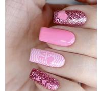 Press On Nails Falso Love Heart Artificiale Glitterante Copertine Complete Stick On Square False Nail Love Heart Stick On Press On