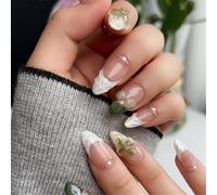 Press On Nails French Tips Mandorla Stick Con Disegni Floreali Accessori Artificiali Per Le Donne Stick Nail
