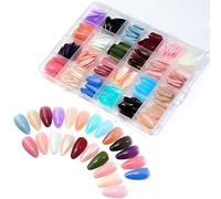 Press On Nails Kit Piazza Falso Copertura Completa Unghie Artificiali Set Acrilico Tip Manicure Design 24 Colori 12 Dimensioni Lungo Bara Set Quadrato Lungo Ballerine Acrilico False Nail Tip Kit