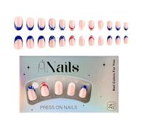 Press On Nails, Portable Short Length, 4,49 x 2,64 in Independence Day Design, Versatile Full Cover False Nail, Nude Base Flag Star Decor for Girls, Soggiorno, Celebration