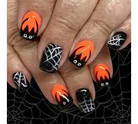 Pressa a risparmio energetico francese su suggerimenti Halloween Black Spinnweb Design quadrato corto manicure consigli 24 pezzi non richiedono attrezzi lucido unghie partito
