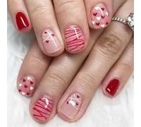 Pressa A Tema On Nails Design Del Cuore Short Square False Nails Decorazione Per Manicure Per Romanticismo Sembra Chiodo Falso Quadrato Corto