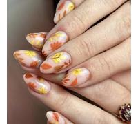 Pressa Autunno Su Unghie 24 Pcs Halloween Mandorla Bacchetta Sulle Unghie Con Foglie D'acero Arancio Per Le Donne Ringraziamento Nails Arte