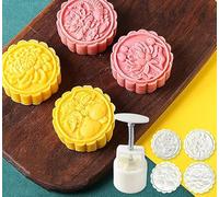 Pressa for biscotti Mooncake con fiori in ABS for uso alimentare | Bianco da 50 a 100 g 4 o 6 pezzi for cuocere Flower Mooncakes e Cookies(75G 4Pcs)