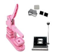 pressa per Badge DIY Set di macchine per magneti da frigorifero quadrati da 50x50 mm, macchina e taglierina e 100 set di materiali di consumo Macchina Fare(Pink Set)